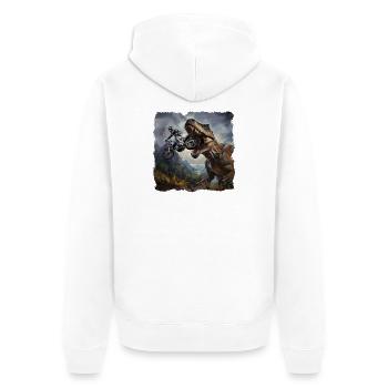 T Rex Motorradfahrer - Unisex Premium Bio Zip Hoodie - Weiß - Hinten - Thijin (182cm)