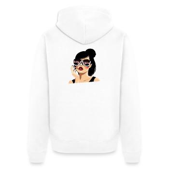 Sonnenbrille Stil"Hey Du" Illustration - Unisex Premium Bio Zip Hoodie - Weiß - Hinten - Thijin (182cm)