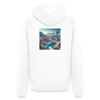 Skandinavisches Weihnachtsdorf - Unisex Premium Bio Zip Hoodie - Weiß - Hinten - Thijin (182cm)