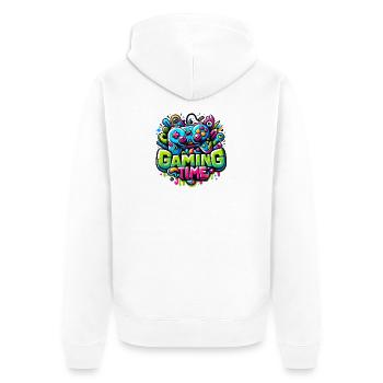 Gaming Time T-Shirt - Farbenfroher Gamer-Stil - Unisex Premium Bio Zip Hoodie - Weiß - Hinten - Thijin (182cm)