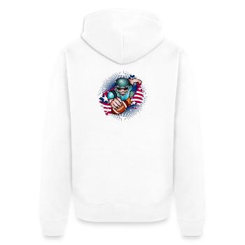 Football Spieler mit Football und USA Flagge - Unisex Premium Bio Zip Hoodie - Weiß - Hinten - Thijin (182cm)
