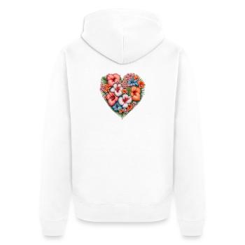 Herz aus Hibiskusblüten Muster - Unisex Premium Bio Zip Hoodie - Weiß - Hinten - Thijin (182cm)