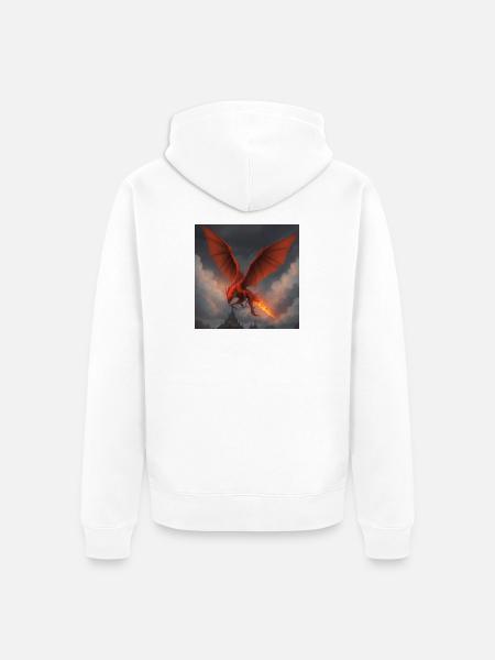 Roter Drache über Burg - Unisex Premium Bio Zip Hoodie - Weiß