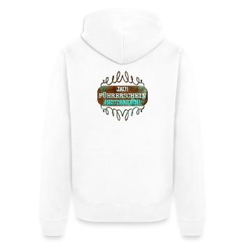 GLÜCKWUNSCH FÜHRERSCHEIN BESTANDEN - Unisex Premium Bio Zip Hoodie - Weiß - Hinten - Thijin (182cm)
