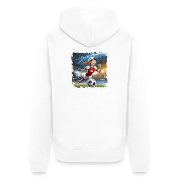 Fussballerin Comicfigur Stadion mit Blitzen - Unisex Premium Bio Zip Hoodie - Weiß - Hinten - Thijin (182cm)