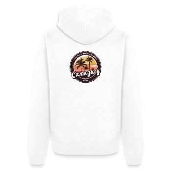 Design de coucher de soleil à Camagüey à Cuba - Veste à capuche bio Premium Unisexe - blanc - Dos - Thijin (182cm)