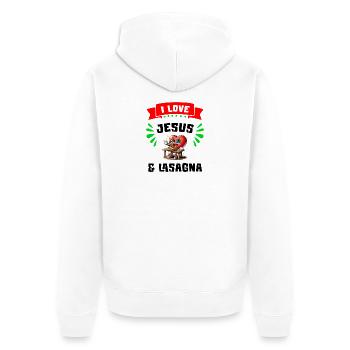 J'aime Jésus et les lasagnes - Veste à capuche bio Premium Unisexe - blanc - Dos - Thijin (182cm)