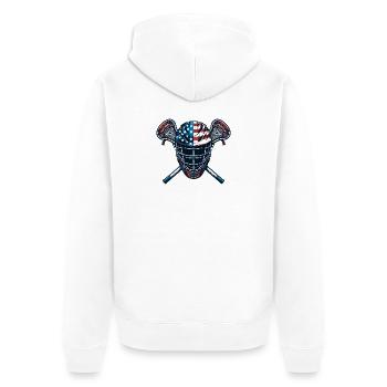 Lacrosse USA Flaggen Sport Helm - Unisex Premium Bio Zip Hoodie - Weiß - Hinten - Thijin (182cm)