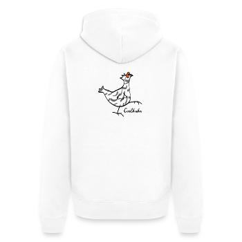 RIKELS Cool-Huhn - Unisex Premium Bio Zip Hoodie - Weiß - Hinten - Thijin (182cm)