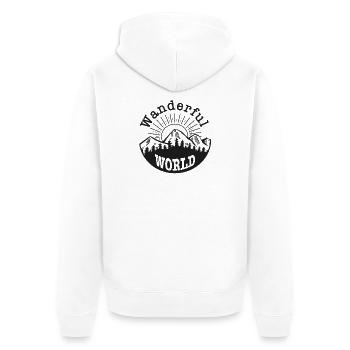 Wanderful World – Wandern & Outdoor Motiv - Unisex Premium Bio Zip Hoodie - Weiß - Hinten - Thijin (182cm)