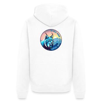 Luchs bei Sonnenuntergang – Ruhe und Kraft - Unisex Premium Bio Zip Hoodie - Weiß - Hinten - Thijin (182cm)
