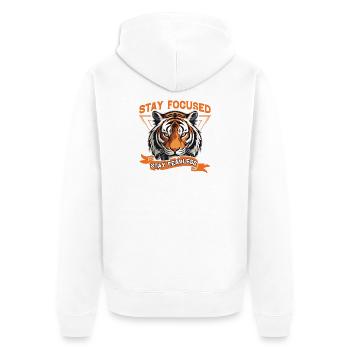 Bleiben Sie fokussiert, bleiben Sie furchtlos - Unisex Premium Bio Zip Hoodie - Weiß - Hinten - Thijin (182cm)
