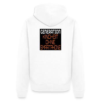 GENERATION KINDHEIT OHNE SMARTPHONE - Unisex Premium Bio Zip Hoodie - Weiß - Hinten - Thijin (182cm)