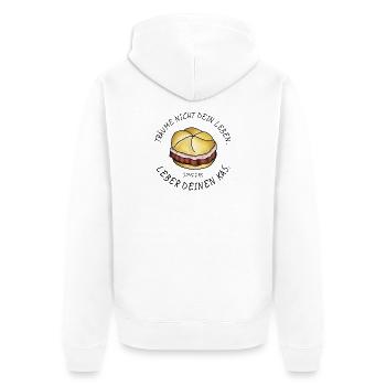 Leber deinen Kas! Leberkas Sprüche lustig Essen - Unisex Premium Bio Zip Hoodie - Weiß - Hinten - Thijin (182cm)