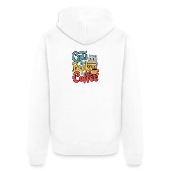 Chats, livres et café Design - Veste à capuche bio Premium Unisexe - blanc - Dos - Thijin (182cm)