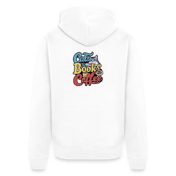Katzen und Bücher mit Kaffee-Design - Unisex Premium Bio Zip Hoodie - Weiß - Hinten - Thijin (182cm)