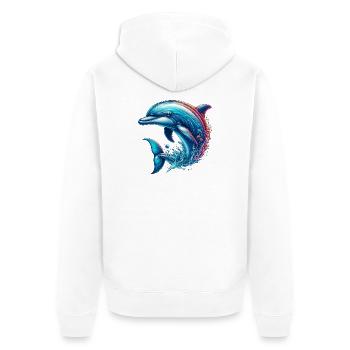 Delfin - Unisex Premium Bio Zip Hoodie - Weiß - Hinten - Thijin (182cm)