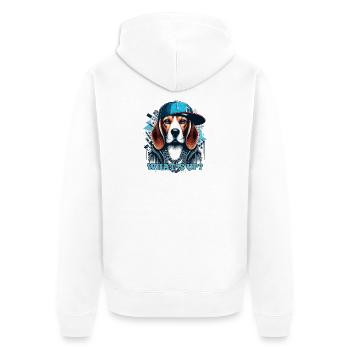 Beagle Gangsta Was geht ab? Hund Geschenk - Unisex Premium Bio Zip Hoodie - Weiß - Hinten - Thijin (182cm)