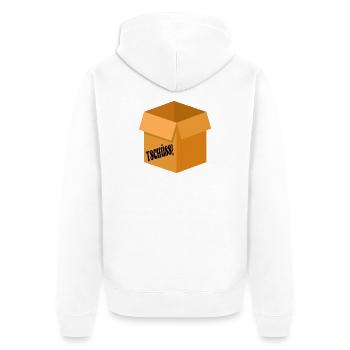 ABSCHIED TSCHÜSS - UMZUGSKARTON - Unisex Premium Bio Zip Hoodie - Weiß - Hinten - Thijin (182cm)