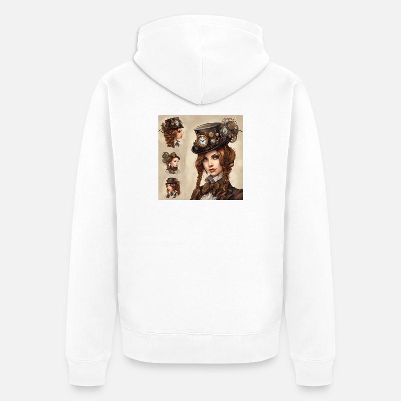 Schönes Mädchen im Steampunk-Stil - Unisex Premium Bio Zip Hoodie - Weiß