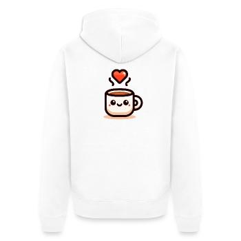Cheery Cuppa: Ein Schluck Liebe - Unisex Premium Bio Zip Hoodie - Weiß - Hinten - Thijin (182cm)
