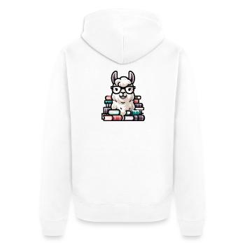 Bücherwurm Lama: Das literarische Alpaka - Unisex Premium Bio Zip Hoodie - Weiß - Hinten - Thijin (182cm)