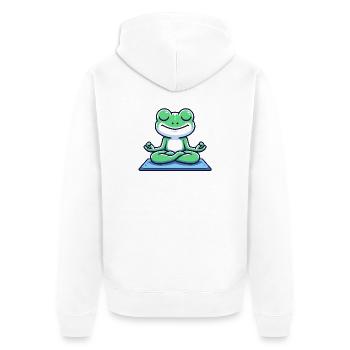 Meditative Amphibie: Der erleuchtete Frosch - Unisex Premium Bio Zip Hoodie - Weiß - Hinten - Thijin (182cm)