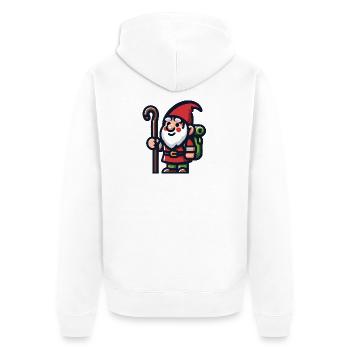 Wandernder Gnom: Der bahnbrechende Reisende - Unisex Premium Bio Zip Hoodie - Weiß - Hinten - Thijin (182cm)