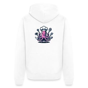 Octo-Chef: Der Gourmet-Tentakel - Unisex Premium Bio Zip Hoodie - Weiß - Hinten - Thijin (182cm)