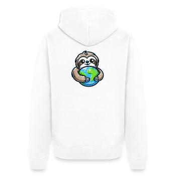 Umarme das Erdfaultier - Unisex Premium Bio Zip Hoodie - Weiß - Hinten - Thijin (182cm)