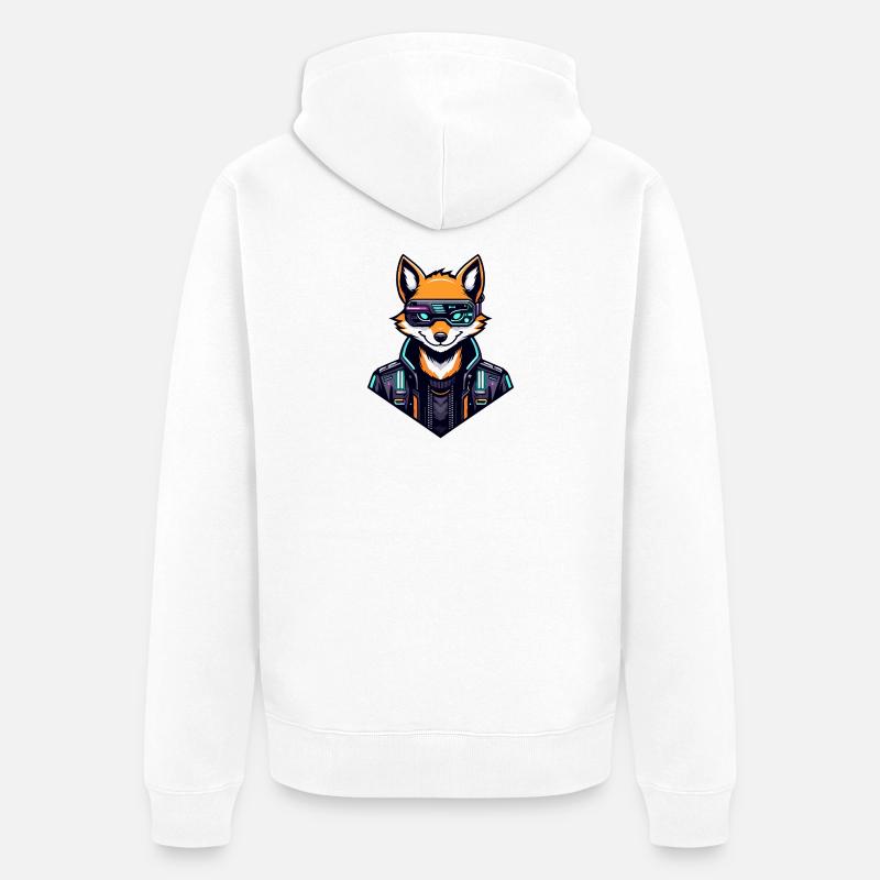 Cyber Fox Neon Tech Wild - Unisex Premium Bio Zip Hoodie - Weiß