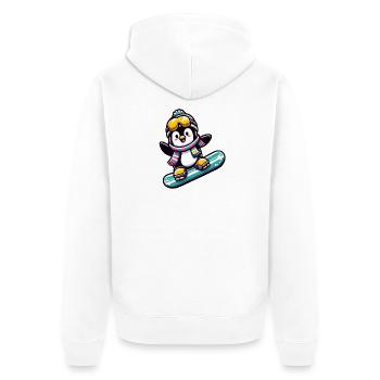 Snowboard Star: Der gleitende Pinguin - Unisex Premium Bio Zip Hoodie - Weiß - Hinten - Thijin (182cm)