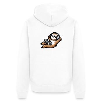 Spiel über Faultier: Der chillige Gamer - Unisex Premium Bio Zip Hoodie - Weiß - Hinten - Thijin (182cm)