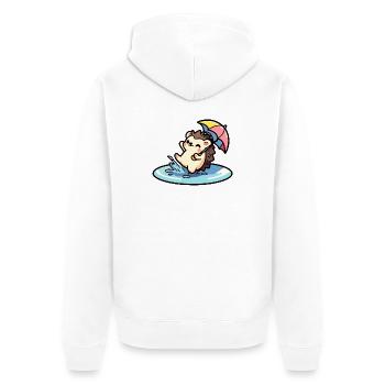 Hedgehog Puddle Party : le fêtard des jours de pluie - Veste à capuche bio Premium Unisexe - blanc - Dos - Thijin (182cm)