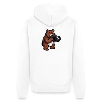Shutterbear: Der Wildnisfotograf - Unisex Premium Bio Zip Hoodie - Weiß - Hinten - Thijin (182cm)