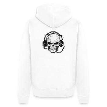 Skull,Skull,Skull with Headphones - Unisex Premium Organic Zip Hoodie - white - Back - Thijin (182cm)