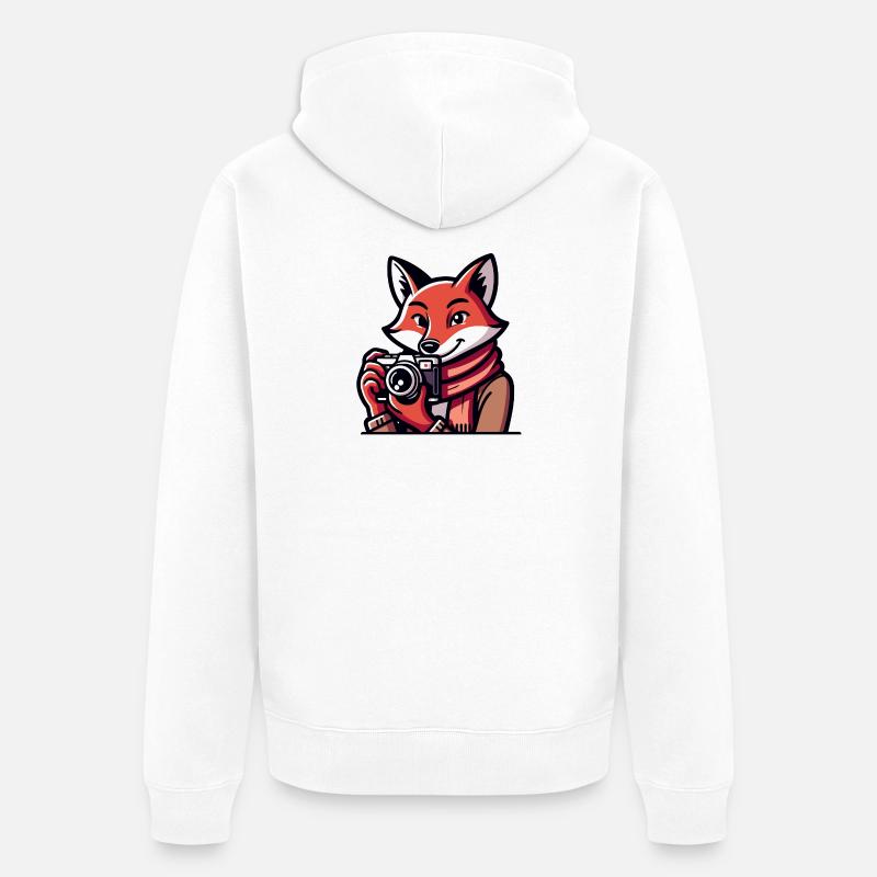 Shutter Fox: Der Schnappschuss-Abenteurer - Unisex Premium Bio Zip Hoodie - Weiß