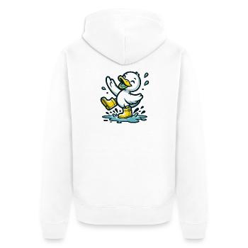 Splashy Quacker: The Puddle-Hopping Duck - Unisex Premium Organic Zip Hoodie - white - Back - Thijin (182cm)
