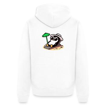 Sunbathing Penguin: Beach Day Chill - Unisex Premium Organic Zip Hoodie - white - Back - Thijin (182cm)