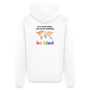 LGBTQ-Pride-Monat - Sei freundlich - Unisex Premium Bio Zip Hoodie - Weiß - Hinten - Thijin (182cm)
