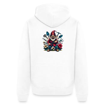 Nain de jardin coloré et sinistre avec des fleurs et des outils - Veste à capuche bio Premium Unisexe - blanc - Dos - Thijin (182cm)