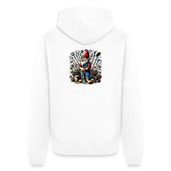 Nain de jardin coloré et vivant entouré d’outils - Veste à capuche bio Premium Unisexe - blanc - Dos - Thijin (182cm)