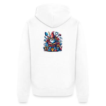 Nain de jardin coloré et sinistre avec des fleurs et des outils - Veste à capuche bio Premium Unisexe - blanc - Dos - Thijin (182cm)