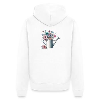 Gießkanne,üppig gefüllt mit pastellfarbenen Blumen - Unisex Premium Bio Zip Hoodie - Weiß - Hinten - Thijin (182cm)