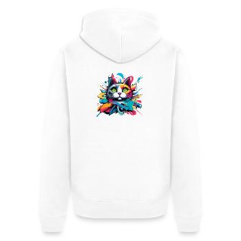 bunte Katze gestaltet im Comic Graffiti Stil - Unisex Premium Bio Zip Hoodie - Weiß - Hinten - Thijin (182cm)