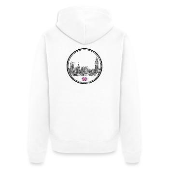 Winziger Union Jack-Akzent auf Schwarz - Unisex Premium Bio Zip Hoodie - Weiß - Hinten - Thijin (182cm)