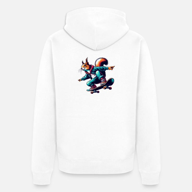 Écureuil cool sur un skateboard - Veste à capuche bio Premium Unisexe - blanc