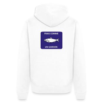 Frisch wie eine Kakerlake - Unisex Premium Bio Zip Hoodie - Weiß - Hinten - Thijin (182cm)