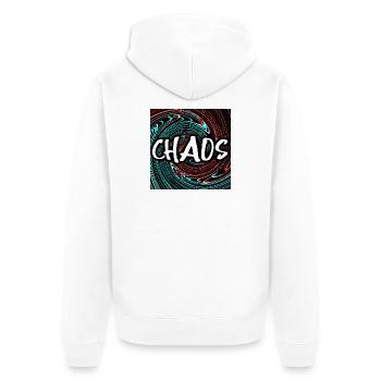 CHAOS - Unisex Premium Bio Zip Hoodie - Weiß - Hinten - Thijin (182cm)