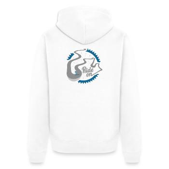 Rennradfahrer Spruch – Ride On Badge Design - Unisex Premium Bio Zip Hoodie - Weiß - Hinten - Thijin (182cm)
